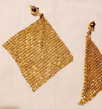 Load image into Gallery viewer, Large handmade Gold rhinestone  Metal Mesh Clip On Earrings
