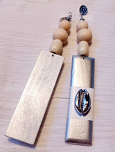 Load image into Gallery viewer, Large Handpainted Wood and Cowrie earrings pierced ears
