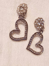 Load image into Gallery viewer, Clip On Blingy Heart  Dangle Earrings
