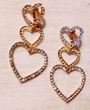 Load image into Gallery viewer, Clip On Blingy Heart  Dangle Earrings gold
