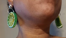 Load image into Gallery viewer, Handmade Lime Slice Pop Art Acrylic  Clip on Earrings
