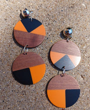 Load image into Gallery viewer, Handmade Natural Wood and bakelite Dangle Clip On Dangle Earrings
