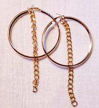 Load image into Gallery viewer, Large handmade Metal  Hoop and chain Earrings 4 inch
