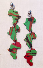 Load image into Gallery viewer, Handmade Handpainted Wooden Africa Clip On Earrings red black and green juneteenth style
