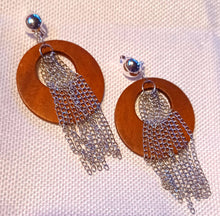 Load image into Gallery viewer, Handmade Natural Wooden Hoop and chains Clip On Dangle Earrings
