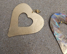 Load image into Gallery viewer, Giant 6 inch Handmade Abstract Handpainted Wooden Heart Earrings Clip on
