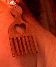 Load image into Gallery viewer, Classic Black Wood Afro Pick Earrings
