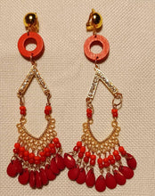 Load image into Gallery viewer, Handmade Tassel Clip On Dangle Earrings Long Style 4 inch Red color
