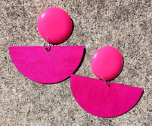 Load image into Gallery viewer, Handmade Pop Art Pink Clip On Earrings: Extra Large Wood Acrylic
