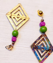 Load image into Gallery viewer, Abstract Handpainted Wood Earrings, Lightweight Clip On
