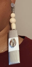 Load image into Gallery viewer, Large Handpainted Wood and Cowrie earrings pierced ears
