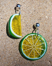 Load image into Gallery viewer, Handmade Lime Slice Pop Art Acrylic  Clip on Earrings
