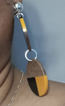 Load image into Gallery viewer, Handmade Natural Wood and bakelite Dangle Clip On Dangle Earrings
