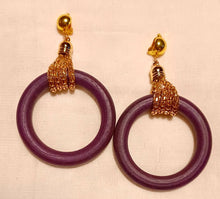 Load image into Gallery viewer, Chunky Wood Hoop Clip On Earrings purple
