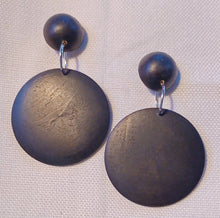 Load image into Gallery viewer, Chunky Handmade hand carved Natural Wood Clip On Earrings black 5210
