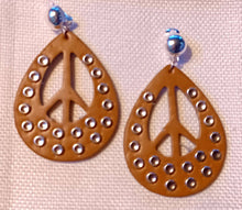 Load image into Gallery viewer, Handmade faux leather Peace symbol Clip On Earrings 2.5 inch
