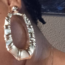 Load image into Gallery viewer, Classic Clip On Large Bamboo Hoop Earrings silver
