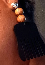 Load image into Gallery viewer, Handmade black Wood  Afro Pick Clip On Dangle Earrings
