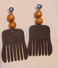 Load image into Gallery viewer, Handmade black Wood  Afro Pick Clip On Dangle Earrings
