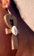 Load image into Gallery viewer, Handmade Large Clip On Wooden Ankh Earrings
