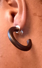 Load image into Gallery viewer, Clip on handmade Small Natural Wood Hoop Earrings Natural black
