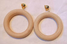 Load image into Gallery viewer, Extra large Clip on handmade Natural Wood Hoop Earrings Natural
