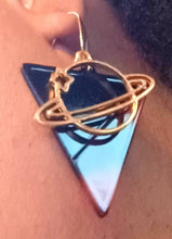 Load image into Gallery viewer, Abstract Pop Art Let's Go To Saturn Acrylic Statement Earrings (pierced ears)
