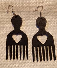 Load image into Gallery viewer, Classic Black Wood Afro Pick Earrings
