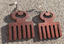 Load image into Gallery viewer, Afrocentric Adinkra Afro Pick Wooden Earrings brown
