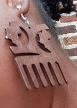 Load image into Gallery viewer, Africa Wood Afro Pick Earrings
