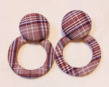 Load image into Gallery viewer, Handmade Plaid Clip On Hoop Earrings, Lightweight 2 inch
