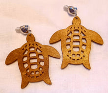 Load image into Gallery viewer, Lucky Turtle Wooden Clip on Earrings brown
