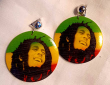 Load image into Gallery viewer, Rare Natural Wood Bob Marley Clip On Dangle Earrings

