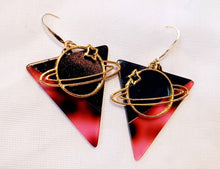 Load image into Gallery viewer, Abstract Pop Art Let's Go To Saturn Acrylic Statement Earrings (pierced ears)

