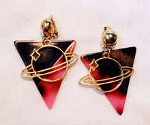 Load image into Gallery viewer, Acrylic Pop Art Let's go to Saturn Earrings Clip on Style
