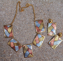 Load image into Gallery viewer, Vintage Handmade Abstract brass and copper Necklace and Clip On Earrings Set
