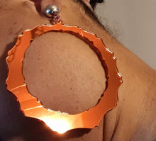 Load image into Gallery viewer, Extra large Mirrored Acrylic bamboo hoop Clip on Earrings 4 inch gold
