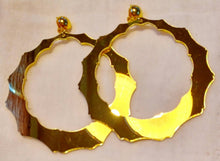 Load image into Gallery viewer, Extra large Mirrored Acrylic bamboo hoop Clip on Earrings 4 inch gold
