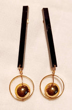 Load image into Gallery viewer, Minimalist black acrylic and gold ball dangle Earrings pierced ears
