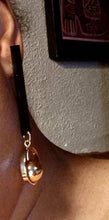 Load image into Gallery viewer, Minimalist black acrylic and gold ball dangle Earrings pierced ears
