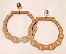 Load image into Gallery viewer, Extra large Wooden bamboo hoop Clip on Earrings 4 inch brown
