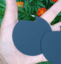 Load image into Gallery viewer, Minimalist Large Black Metal Disc Earrings pierced ears
