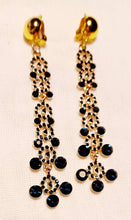 Load image into Gallery viewer, Blingy Runway Gold Metal with blue Rhinestone Clip On Earrings
