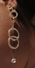 Load image into Gallery viewer, Habdmade Rhinestone Bar and Hoop Clip On Earrings gold
