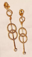Load image into Gallery viewer, Habdmade Rhinestone Bar and Hoop Clip On Earrings gold
