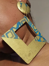 Load image into Gallery viewer, Extra Large Handpainted Abstract Afrocentric Design Wooden Hoop Earrings 6 inch
