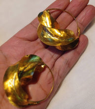 Load image into Gallery viewer, Vintage Authentic Fulani Tribal  Basket Brass Metal Hoop Earrings medium large size 175345
