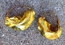 Load image into Gallery viewer, Vintage Authentic Fulani Tribal  Basket Brass Metal Hoop Earrings medium large size 175345
