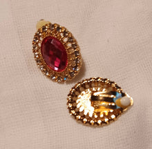 Load image into Gallery viewer, Pink Rhinestone Stud Cluster Clip On Earrings pink/gold
