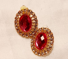 Load image into Gallery viewer, Pink Rhinestone Stud Cluster Clip On Earrings pink/gold
